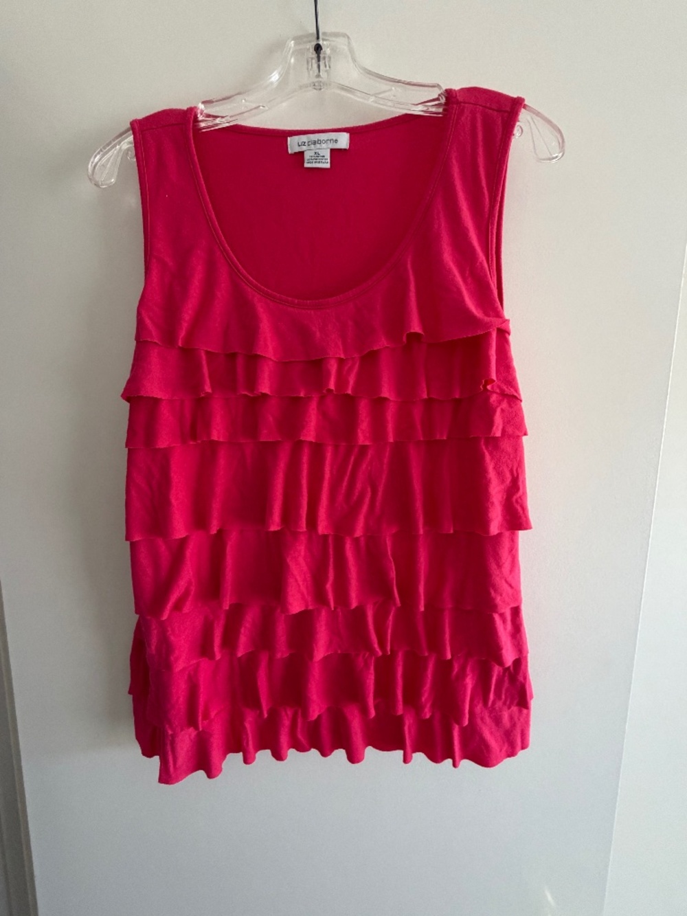 Liz Claiborne Women's XL Pink Sleeveless Ruffle Front Tank Top Rayon Blend
